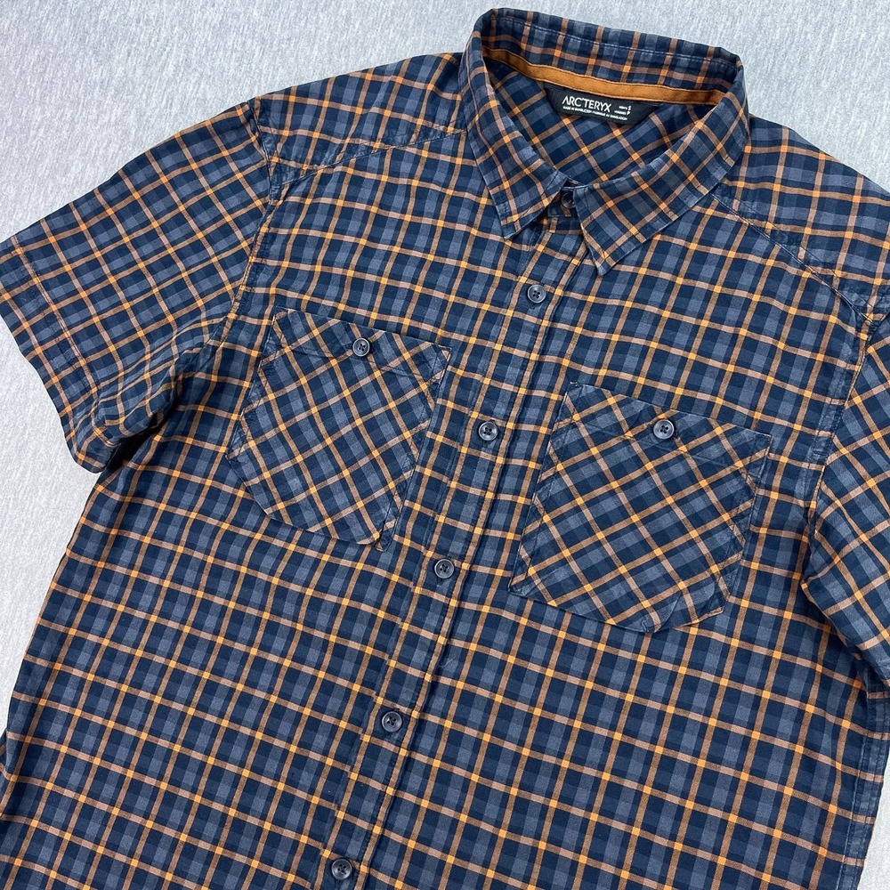Arc'teryx Short Sleeve Tranzat Shirt Mens S Blue Plaid Dual-Pocket Cotton/Wool